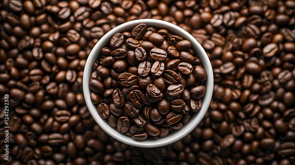 Fototapeta premium A cup of coffee sits atop a large pile of whole coffee beans