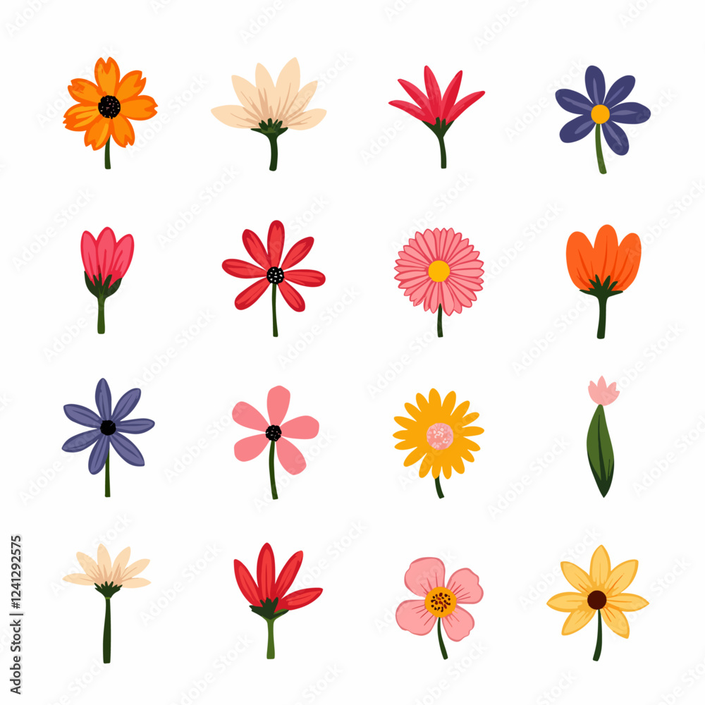 Obraz premium Set of flowers, set of vector flowers
