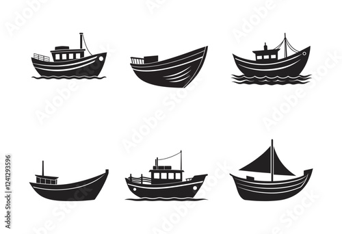 set of vector boats silhouette white background