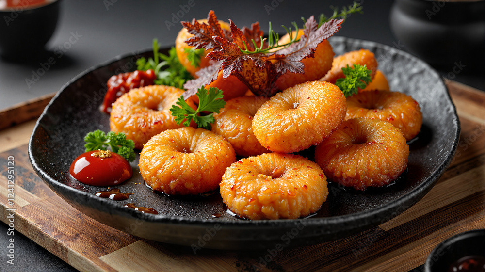 Gourmet presentation of Bannock on elegant plate, culinary art Gourmet presentation of Bannock on elegant plate, culinary art