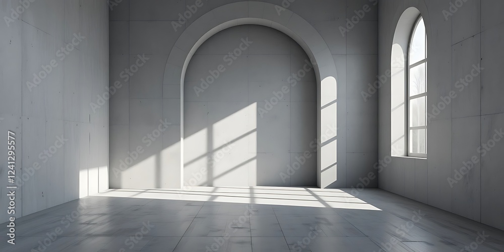 Fototapeta premium Sunlit Minimalist Room With Archway and Windows