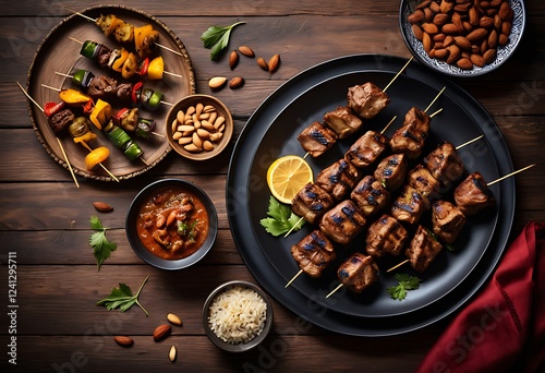 Delicious Grilled Skewers with Aromatic Rice and Curry, Ramadhan Theme