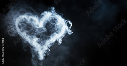 Heart Shape Smoky Cloud on Dark Background Romantic Atmosphere photo