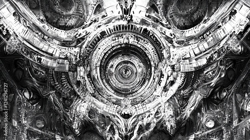Abstract Black and White Mechanical Concentric Design
