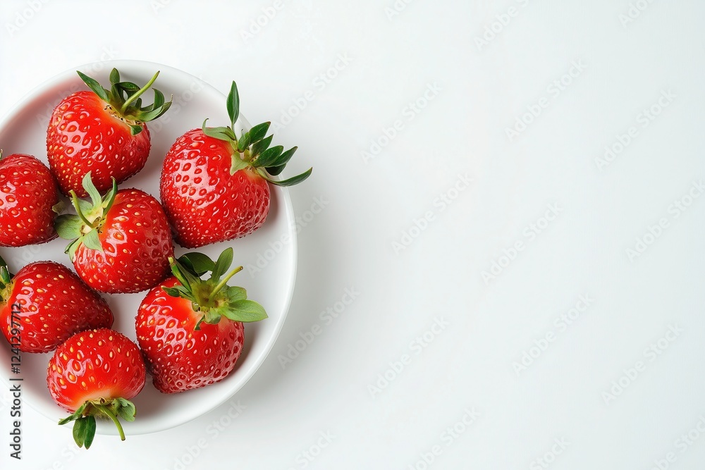 Strawberries in a bowl on a white background. Delicious and juicy strawberries with ample white space around the picture, perfect for design and marketing materials Strawberries in a bowl on a white background. Delicious and juicy strawberries with ample white space around the picture, perfect for design and marketing materials