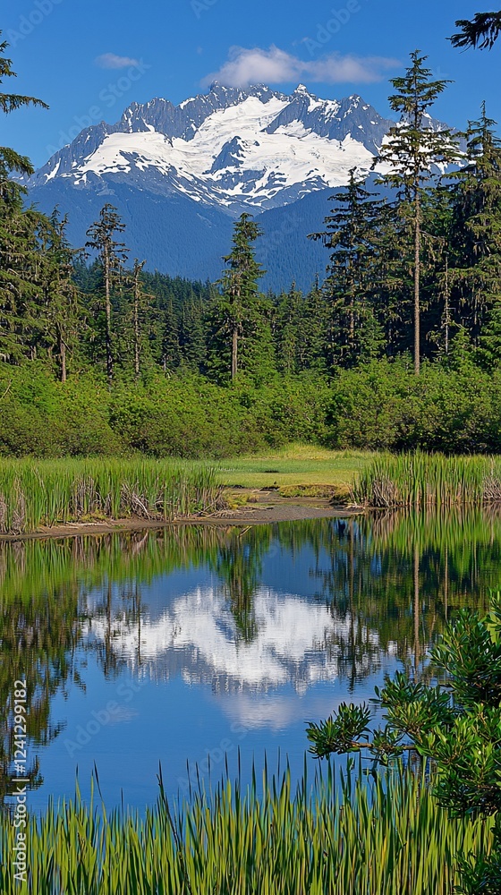 Mountain reflection in tranquil forest lake Mountain reflection in tranquil forest lake