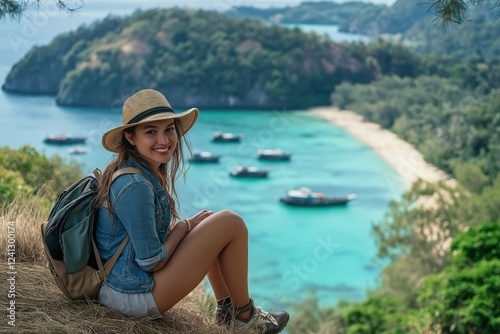 A young woman enjoys her tropical vacation, embracing natures beauty, indulging in leisure activities, and making unforgettable memories that will enrich her life experience forever
