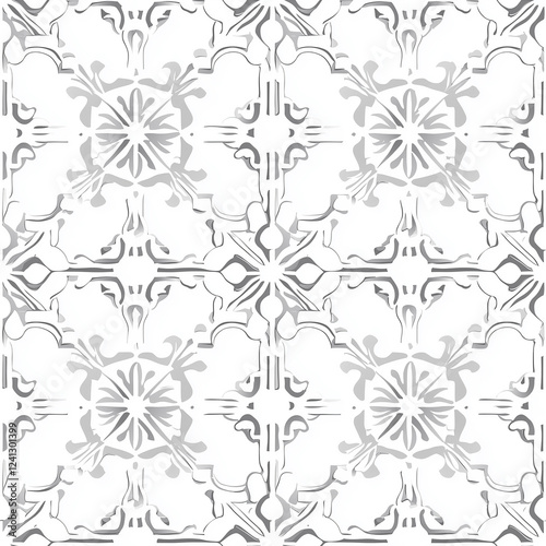 Wallpaper Mural A seamless, intricate pattern featuring white and light gray floral motifs with a vintage aesthetic. Torontodigital.ca