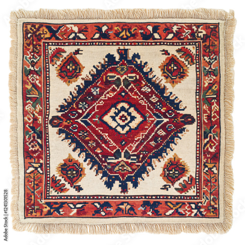 Ethnic style square top view doormat isolated on transparent background