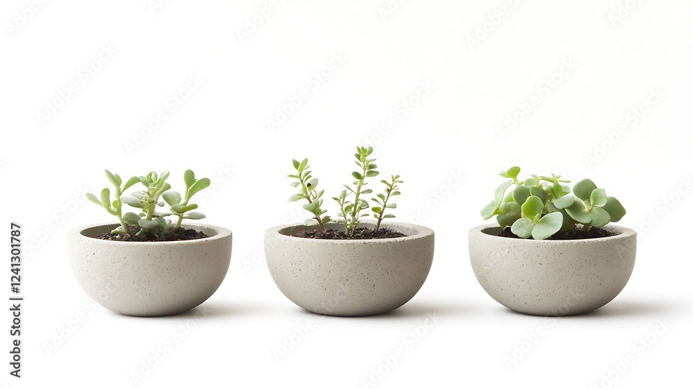 Succulents in small gray pots Succulents in small gray pots