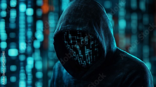 Wallpaper Mural Mysterious Digital Figure in a Dark Hoodie - Futuristic Technology Art Torontodigital.ca