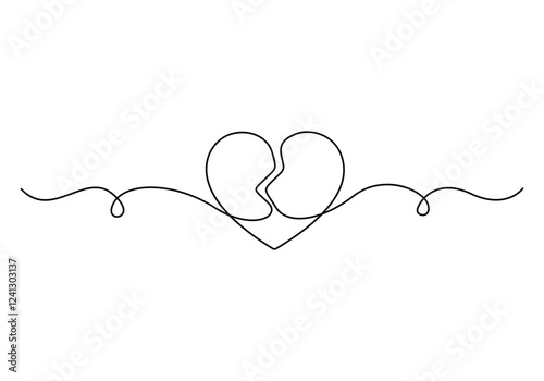 Continuous single line drawing of heart broken symbol vector illustration