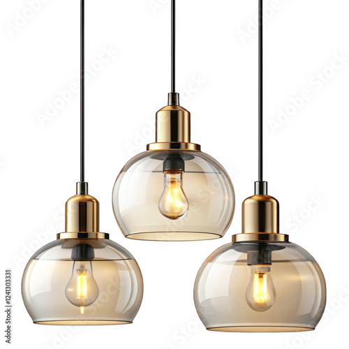 Elegant gold glass pendant lamps modern home decor lighting fixtures bulb on transparent background