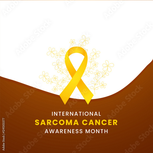Yellow ribbon with flower awareness graphic for International Sarcoma Cancer Awareness Month banner
