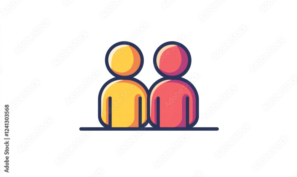 Simple icon depicting two people standing side by side, symbolizing teamwork, partnership, and collaboration Simple icon depicting two people standing side by side, symbolizing teamwork, partnership, and collaboration