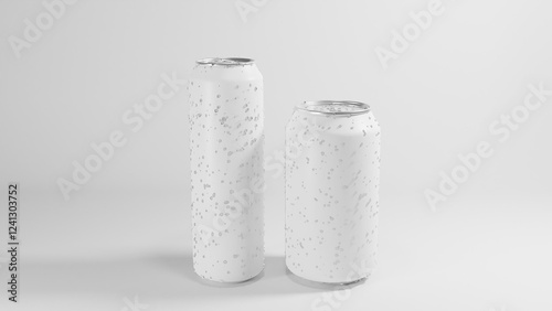 Blank White Aluminum Cans with Water Droplets on a White Background 3d render