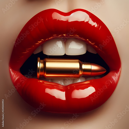 Pair of red glossy lips