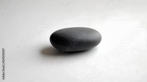 Single dark gray stone on white background. Use for zen, meditation, and mindfulness photo