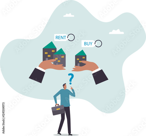 House buy or rent, making decision for owning property and real estate, long term debt or mortgage,business concept.flat character.