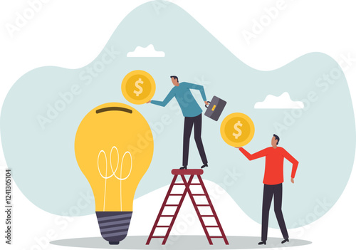 Fundraising idea, funding new innovative project, donation, investing or VC venture capital to support startup idea.business concept.flat character.