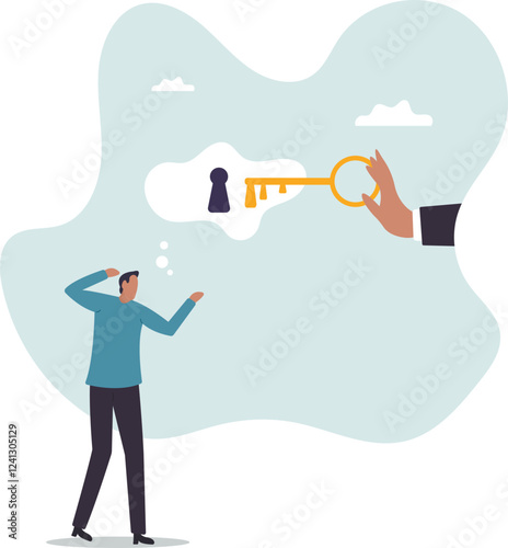 Business support or help to solve problem, clear and unblock work obstacle or key to unlock business idea.business concept.flat character.