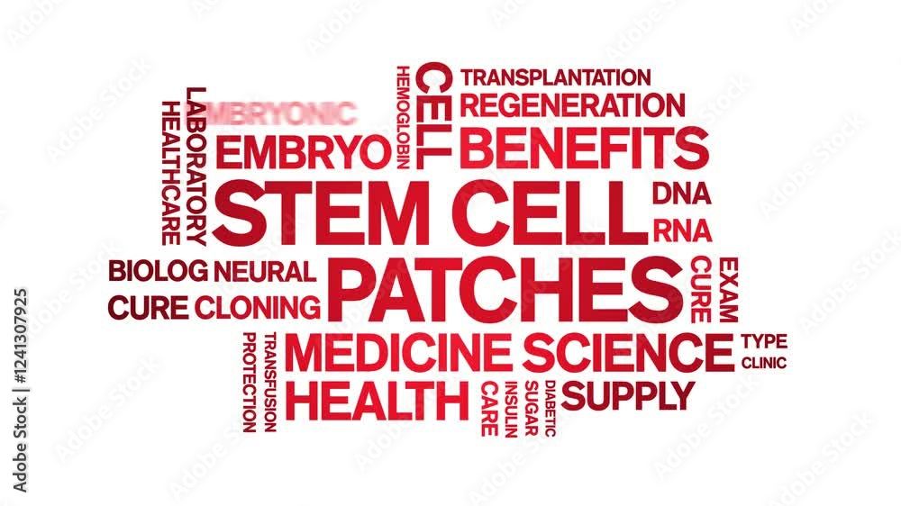 Stem Cell Patches animated word cloud;text design animation tag kinetic typography seamless loop. Stem Cell Patches animated word cloud;text design animation tag kinetic typography seamless loop.