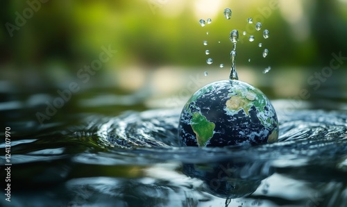 Wallpaper Mural Miniature earth model in water with droplets splashing, highlighting water's significance for planet and promoting conservation Torontodigital.ca