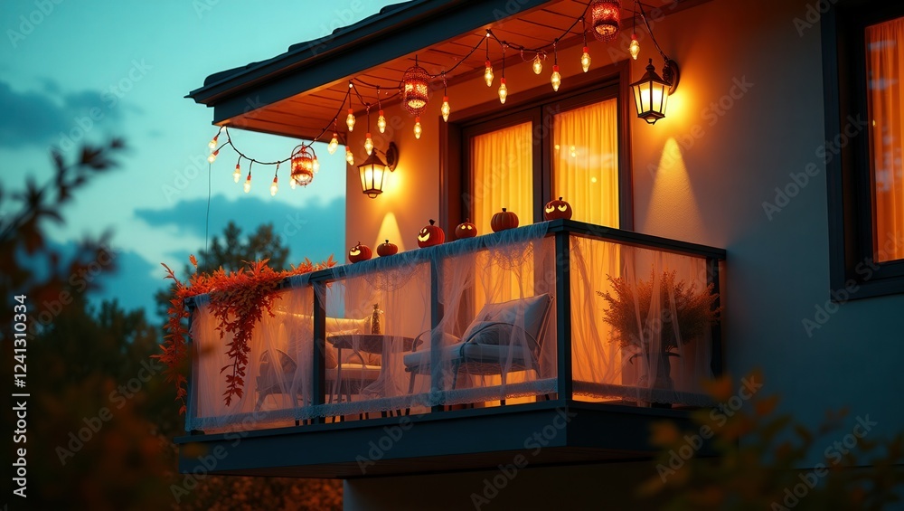 Halloween design of Balcony, cinematic photography Halloween design of Balcony, cinematic photography