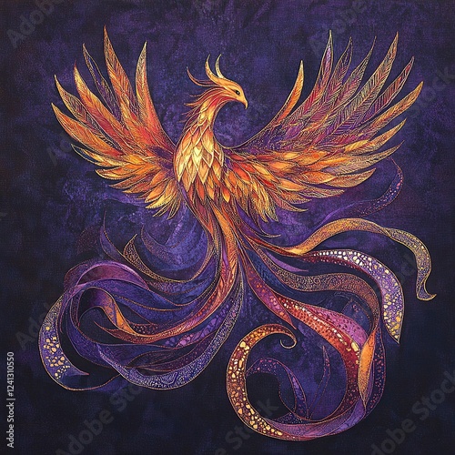 Hope and Resilience Symbolized by a Phoenix Rising with Lavender Ribbons, World Cancer Day