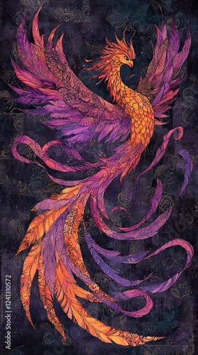 Hope and Resilience Symbolized by a Phoenix Rising with Lavender Ribbons, World Cancer Day