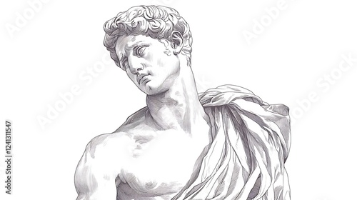 Classical Sculpture Bust, Detailed Artwork, Study of Anatomy, Background White, Suitable for Educational Resources, Art History, or Prints photo