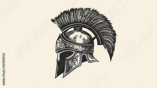 Detailed sketch of a Roman helmet, ancient, vintage. Potential use in design photo