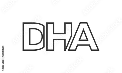 DHA logo design template with strong and modern bold text. Initial based vector logotype featuring simple and minimal typography. Trendy company identity.