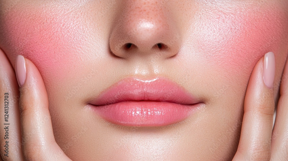 Obraz premium Closeup of beautiful woman's blushed face studio beauty portrait
