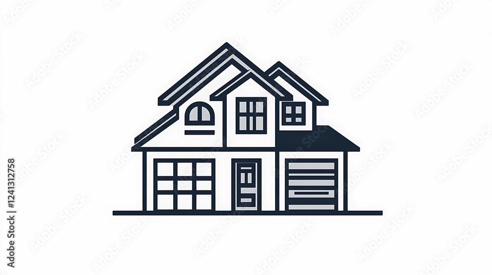 Simple two-story house illustration, modern home design, graphic representation of residence Simple two-story house illustration, modern home design, graphic representation of residence