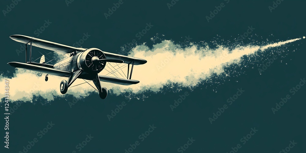 Naklejka premium Vintage Biplane Soaring Through Clouds