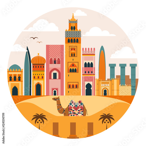 Travel to Morocco Print or Circle Shape Sticker