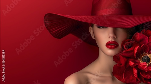 closeup beautiful woman with red hat 