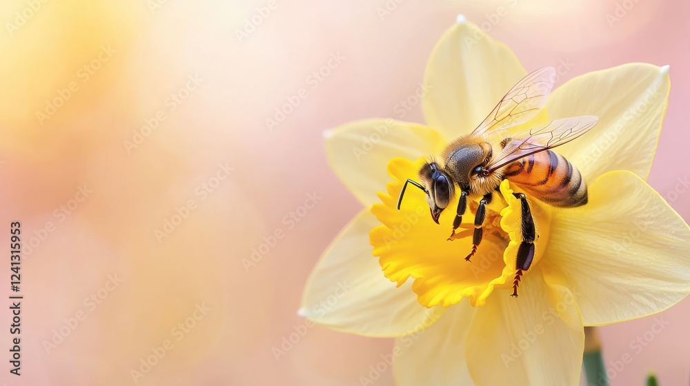 Honey bee pollinating daffodil flower nature macro photography Honey bee pollinating daffodil flower nature macro photography