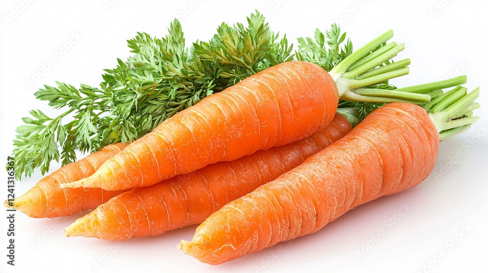 Fresh Organic Carrots with Green Tops on a White Background for Healthy Recipes Fresh Organic Carrots with Green Tops on a White Background for Healthy Recipes