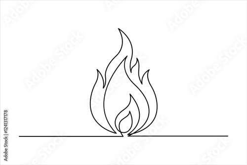 Continuous one line art drawing of fire flame shape, bonfire outline vector illustration