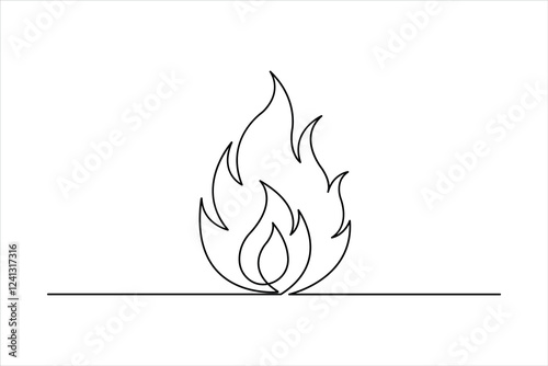 Continuous one line art drawing of fire flame shape, bonfire outline vector illustration