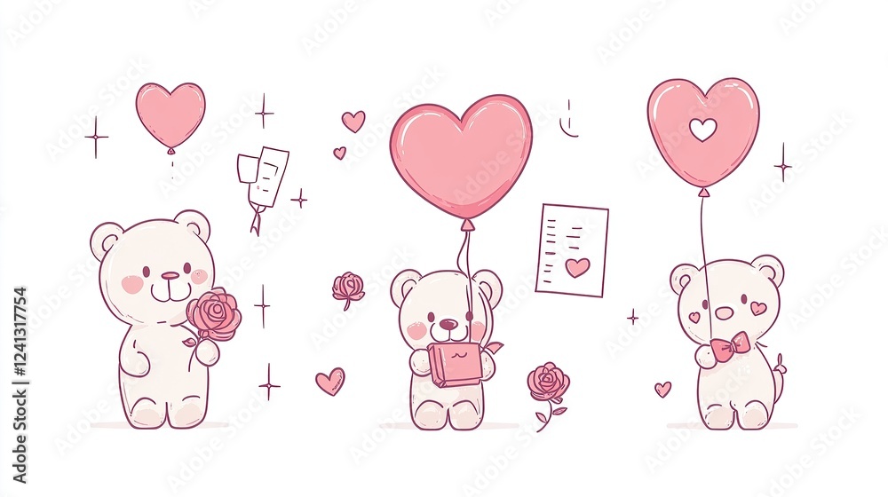 Icon Set of Teddy Bears with Valentine’s Day Themes, Teddy Day Icon Set of Teddy Bears with Valentine’s Day Themes, Teddy Day