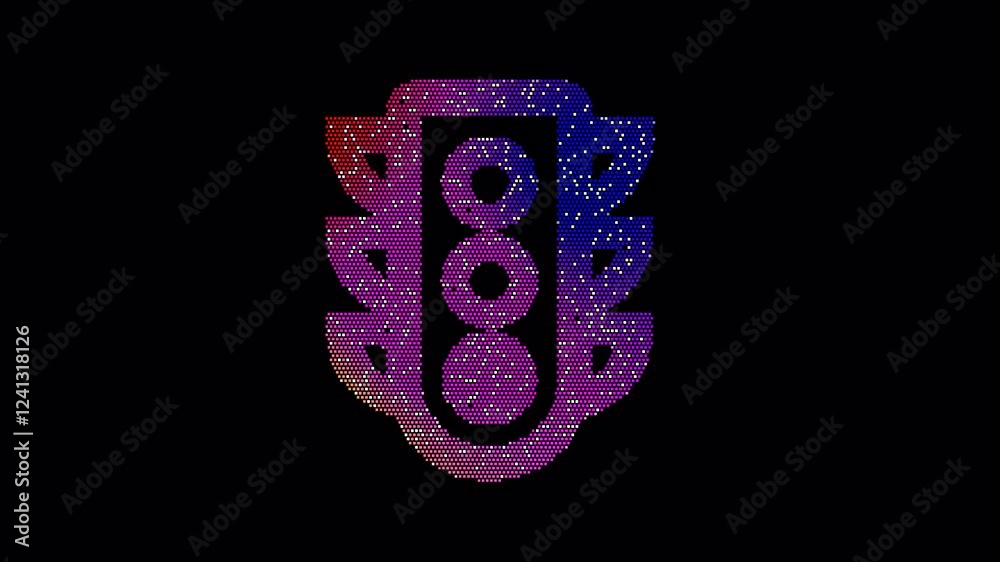Icon traffic light go is made up of LED square shapes that shimmer and flicker. There are black dead diodes. In-Out looped. Alpha BW at the end Icon traffic light go is made up of LED square shapes that shimmer and flicker. There are black dead diodes. In-Out looped. Alpha BW at the end