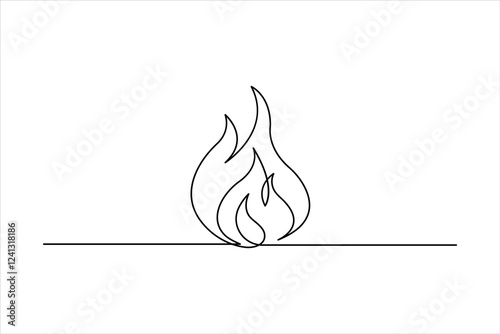 Continuous one line art drawing of fire flame shape, bonfire outline vector illustration