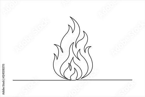 Continuous one line art drawing of fire flame shape, bonfire outline vector illustration