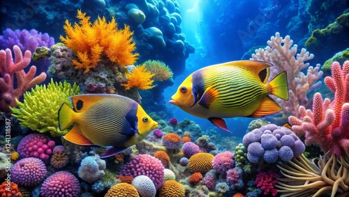 Colorful Underwater Scene with Tropical Fish and Coral Reef