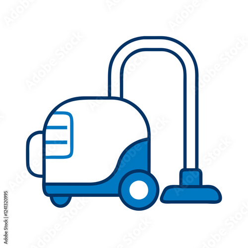 Vacuum cleaner icon in blue outline style for home cleaning