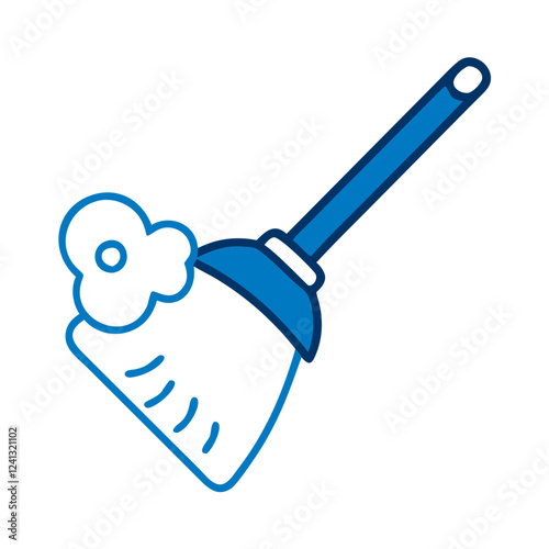 Broom icon in blue outline style for cleaning and housekeeping