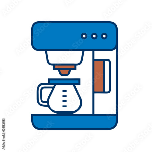 Coffee machine icon in blue outline style for home and office